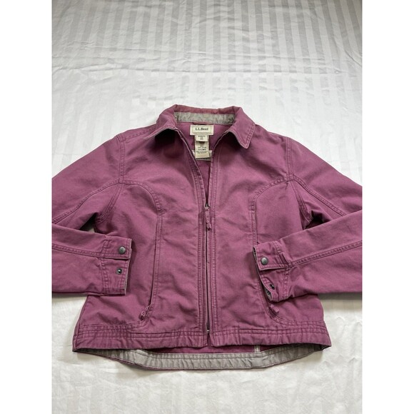 L.L. Bean Jackets & Blazers - LL Bean Womens Canvas Coat Jacket Lined Size XS Pink Full Zip Sleeve Snaps AJW9